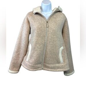 Hoodie Jacket Fleece Frost Zip Up Women’s Size Large Waist Length Warm Tan White
